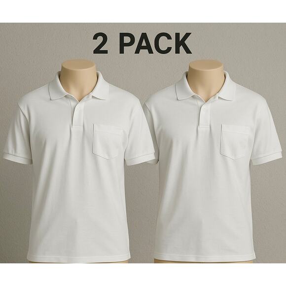 Hanes ComfortBlend White‎ Polo Shirt 2-Pack Men's Large Cotton EcoSmart - Picture 1 of 8